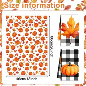 Fall Kitchen Towels Maple Leaf Pumpkin Plaid Hand Towels Fall Thanksgiving Dish Towels Drying Cloth Towel Autumn Dishcloth Tea Towels for Autumn Bathroom Kitchen Cooking Baking, 4 Pack, 26 x 18 Inch