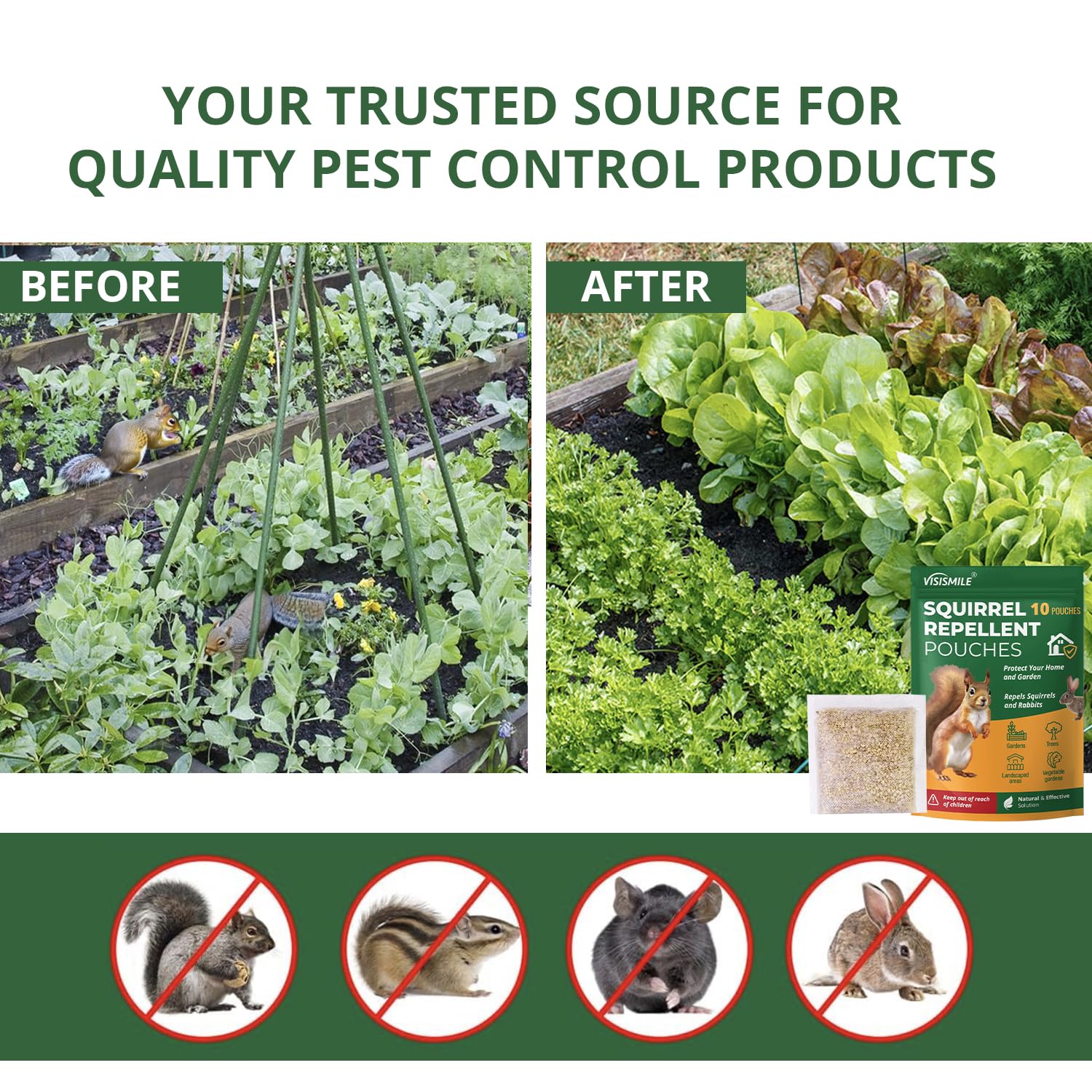 Squirrel Rabbit Repellent Outdoor Garden: Squirrel Deterrent for Plants - Chipmunk and Rabbit Repellent for Backyard - Keep Squirrels Away from Attic