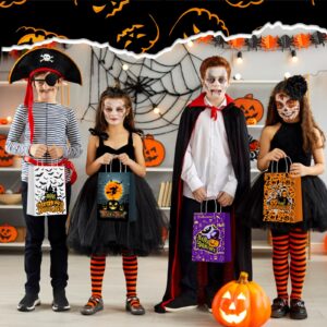 Sinload 24 Pcs Halloween Trick or Treat Bags with Handles Paper Candy Gift Bags Halloween Goodie Bags Halloween Paper Snacks Bags for Holiday Treats Kids Halloween Party Favors Supplies