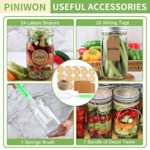 PINIWON Wide Mouth Mason Jars 32 oz with Airtight Lids and Bands, 12 Pack Quart Canning Jars, Clear Glass Mason Jars for Canning, Pickling, Preserving, Meal Prep, DIY Projects