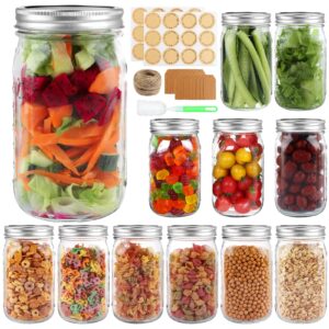 piniwon wide mouth mason jars 32 oz with airtight lids and bands, 12 pack quart canning jars, clear glass mason jars for canning, pickling, preserving, meal prep, diy projects