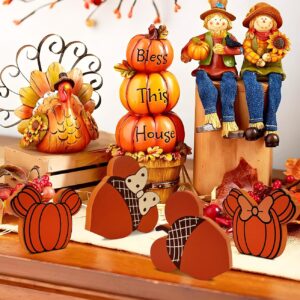 4 Pack Thanksgiving Decorations for Office Work Desk, Fall Mouse Pumpkin Wooden Table Decor Harvest Halloween Wooden Table Centerpieces Thanksgiving Mouse Tiered Tray Decorations Home Farmhouse