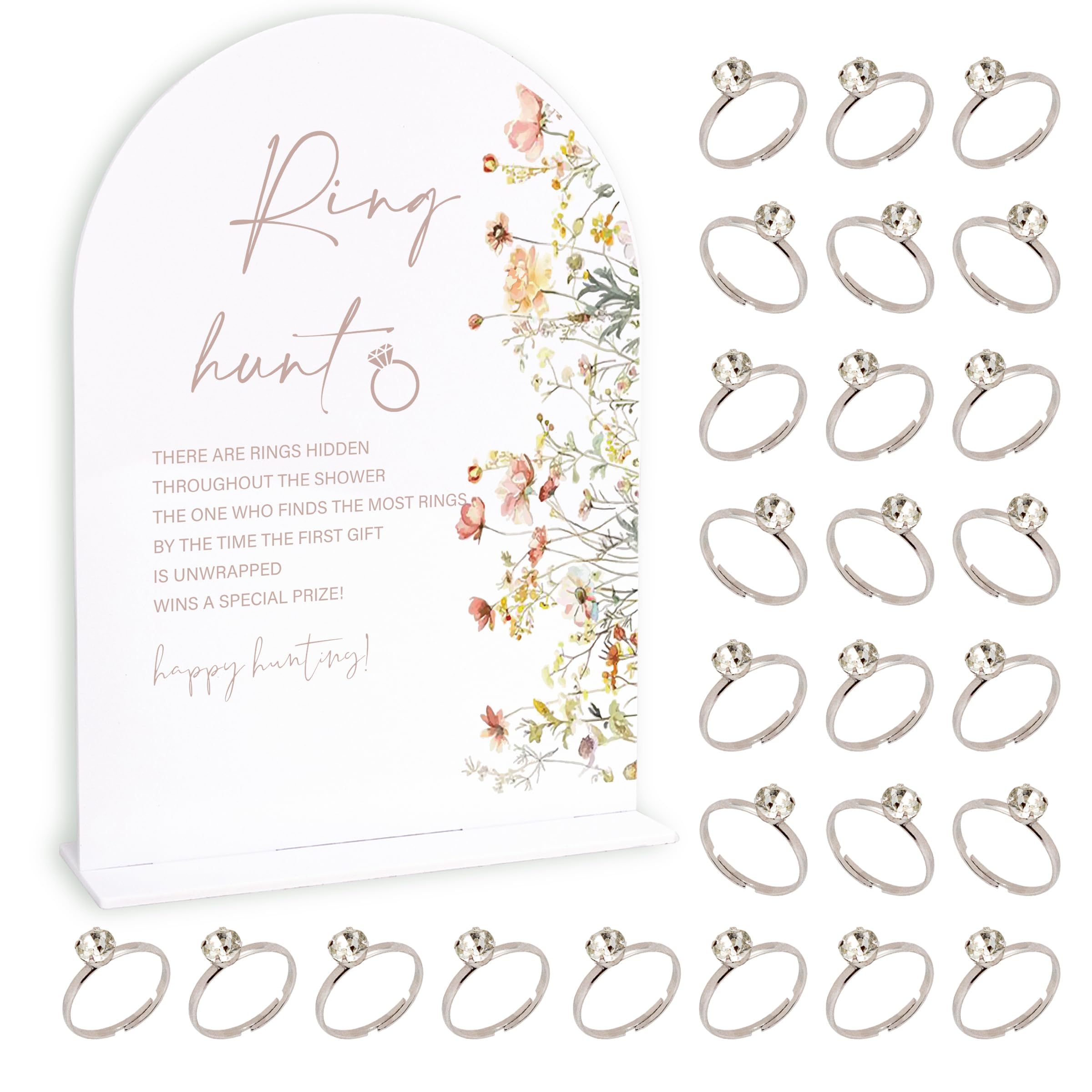 Bridal Shower Ring Hunt Games, Funny Ring Hunt Games, Flowers Party Games, Bridal Shower Decorations, Wedding Shower Games(1 Sign & 30 Rings)-xnxb07