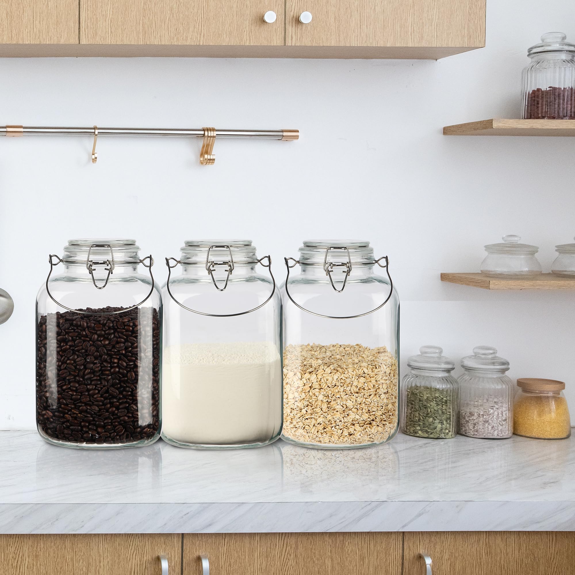 Glass Jars with Airtight Lid, 1 Gallon Food storage containers with Lids, Cereal Containers Storage, 2 Pack Large Kitchen Glass Containers for Flour, Cereal, Coffee, Rice, Pasta and Canning.