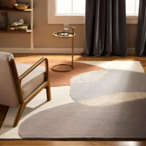 TOWN & COUNTRY LUXE Olso Abstract Colorblock Handcrafted Wool Area Rug, Beige/Rust/Grey, 5"x7"