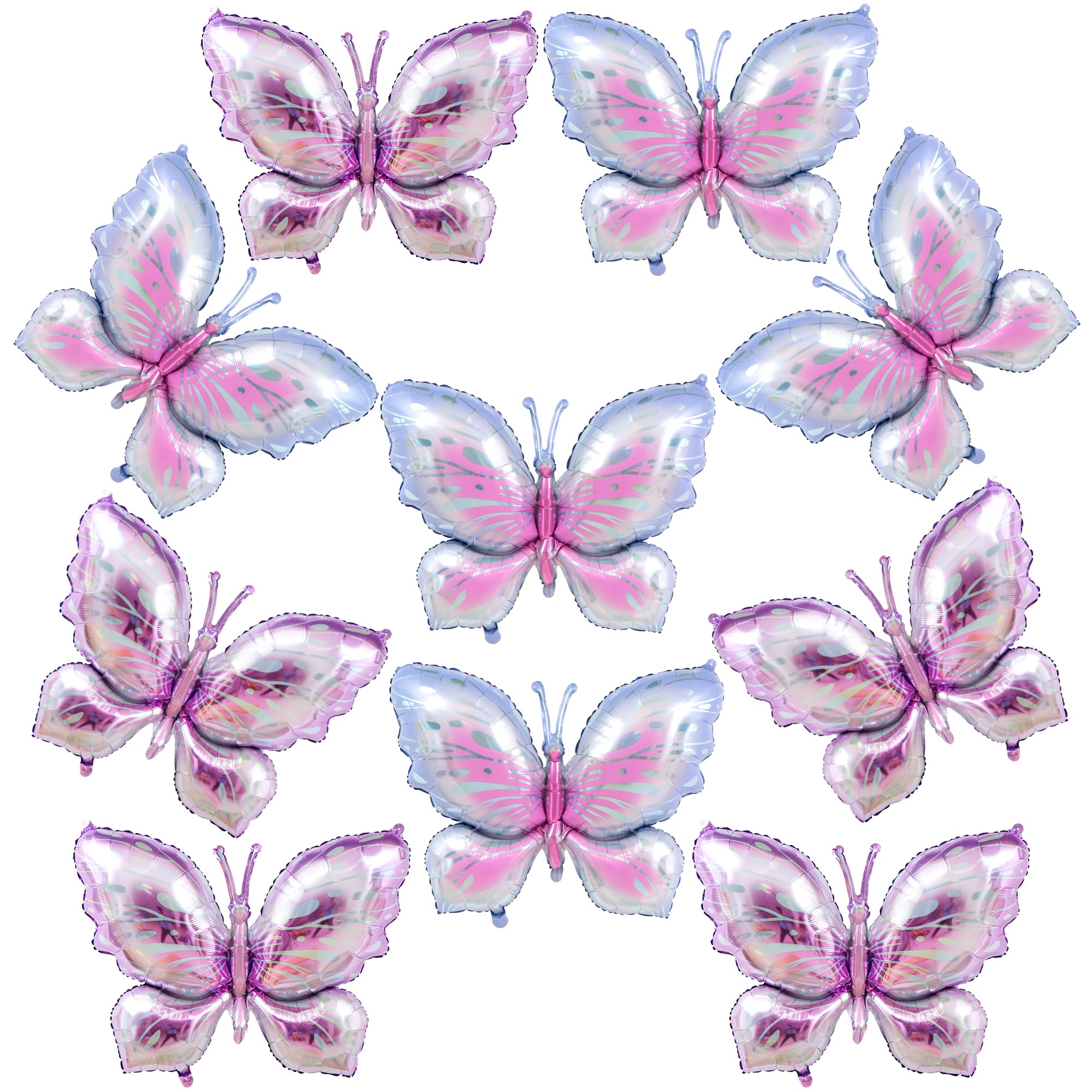 AEXHOT 10 PCS Butterfly Balloons, Gradient Giant Butterfly Foil Mylar Balloon Butterfly Birthday Decorations for Butterfly Theme Birthday Party Wedding Supplies (Purple,Pink Purple)