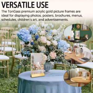 TonGass (12-Pack, Gold 5"x7" Standard Double-Sided Acrylic Wedding Table Numbers Picture Frames Clear Sign Holders with 3mm Gold Border & Vertical Stand Wedding Table Number Holder