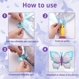 AEXHOT 8PCS Butterfly Balloons, Gradient Giant Butterfly Foil Mylar Balloon Butterfly Birthday Decorations for Butterfly Theme Birthday Party Wedding Supplies (Pink Purple, Blue)