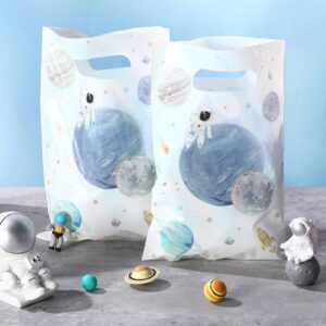 Blosssound 100 Pcs First Trip Around The Sun Space Party Treat Bags Plastic Outer Space Theme Gift Bags with Handles Solar System Goodie Bags for Birthday Baby Shower Party Decor Supplies