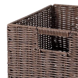 Brown Wicker Storage Basket, 10.5x10.5 Cube Woven Wicker Storage Basket for Shelves, Set of 3 Square Baskets for Shelf, Storage Cube Bins, Wicker Cube Baskets Foldable