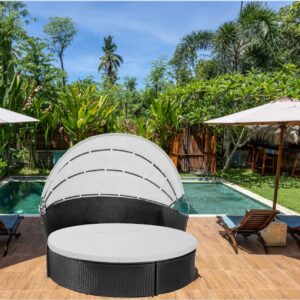 FSJITF Outdoor Weatherproof Sunproof Waterproof 75in Round Bed Cover,with Elastic Round Sofa Sun Bed Cushion Cover, Replacement Patio Furniture daybed Bed Cushion Cover,Covers ONLY (Gray)