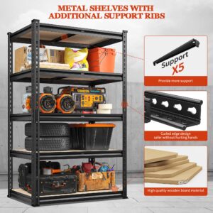 REIBII Garage Shelving 2000LBS Storage Shelves Heavy Duty Shelving 5 Tier Adjustable Metal Shelves for Garage Shelves Sturdy Shelving Unit Storage Rack for Kitchen Pantry Basement, 60" H x28 Wx 14" D