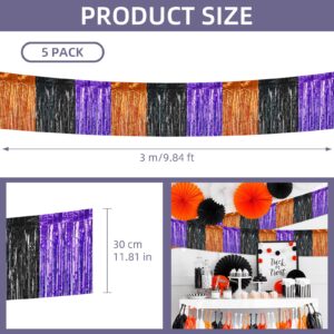 Ohiyoo 5 Pack 10 Feet Halloween Foil Fringe Garland Orange Black Purple Fringe Garland Metallic Tinsel Streamers Fringe Backdrop Banner for Halloween Parade Floats Halloween Party Decoration