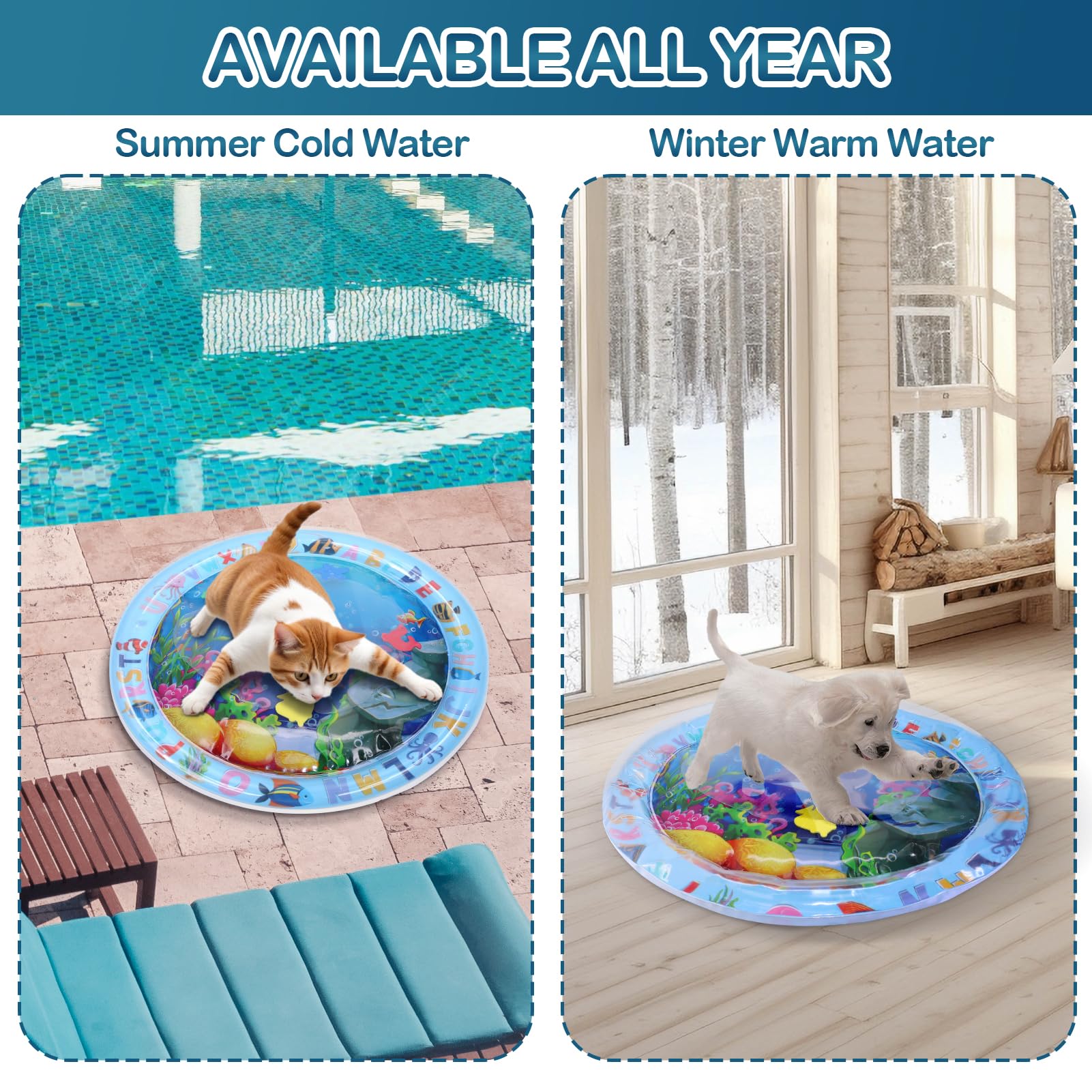 Water Sensory Playmat for Cats, Thickened Upgraded Cat Dog Toys Bored Pet Animals Cat Kicker Toys Self Play Mat, Interactive Toys Pet Water Sensory Mat Pad Pet Cooling Mat Indoor Outdoor Exercise