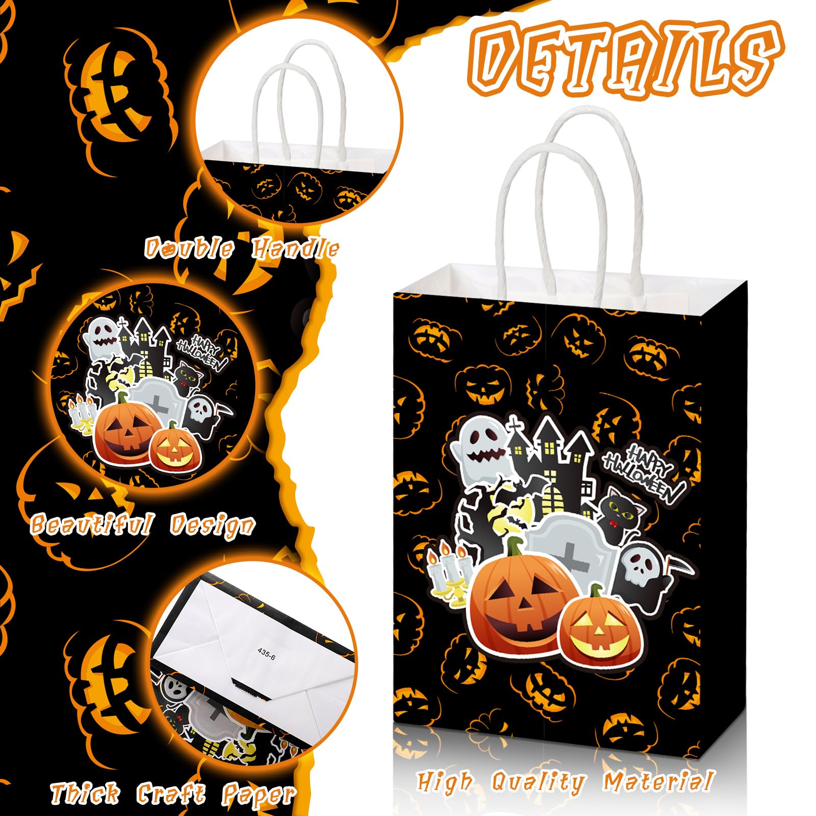 Sinload 24 Pcs Halloween Trick or Treat Bags with Handles Paper Candy Gift Bags Halloween Goodie Bags Halloween Paper Snacks Bags for Holiday Treats Kids Halloween Party Favors Supplies