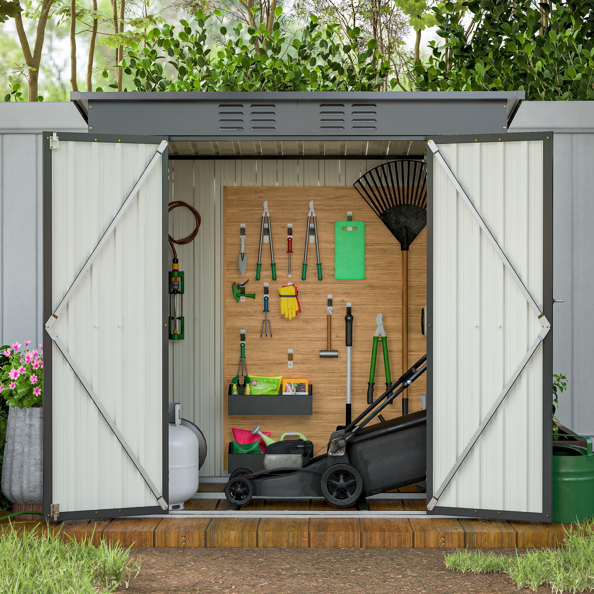 Large Metal Outdoor Storage Shed, 6 X 4 Foot Outdoor Storage Shed, Galvanized Metal Storage Shed for Outdoor Garden Sheds, Backyard Tool Storage Shed, Lawn, Terrace Black