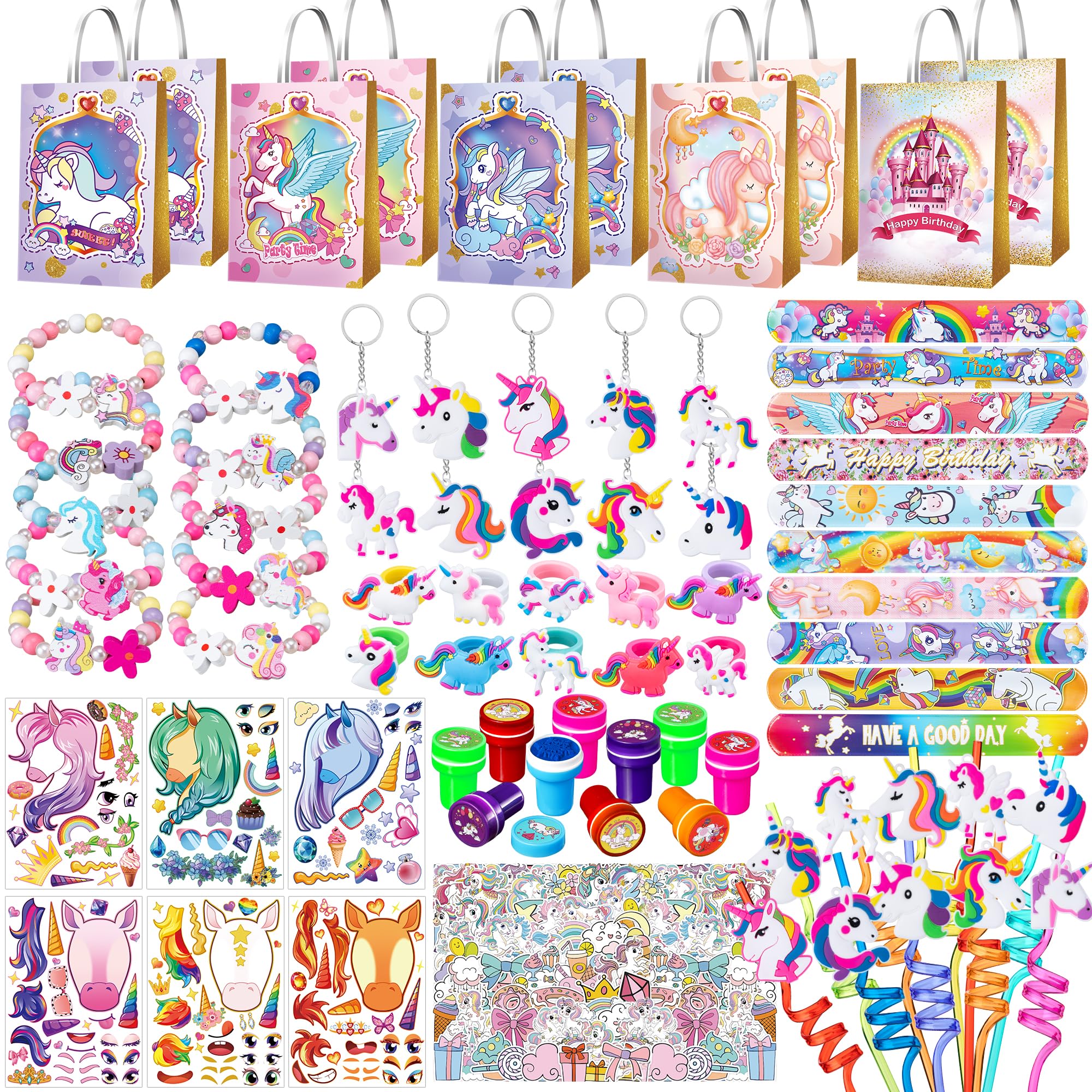 KULUJIA 132 Pcs Unicorn Party Favors Birthday Supplies Girls Bags Goodie Bag Stuffers Filler Party Supplies