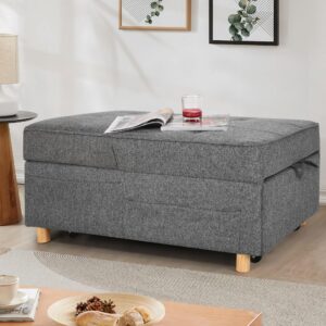 SEJOV Sleeper Sofa Chair Bed,4-in-1 Convertible Sofa Bed Chair with 6 Adjustable Backrest and Pillow, 3-Seat Pull Out Sleeper Chair Linen No Backrest for Bedroom Small Space Living Room, Dark Grey