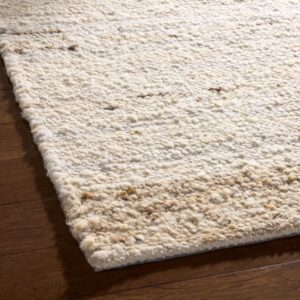 TOWN & COUNTRY TERRA Montana Textured Border Handcrafted 100% Wool Runner Area Rug, Ivory/Beige, 2'5"x7"