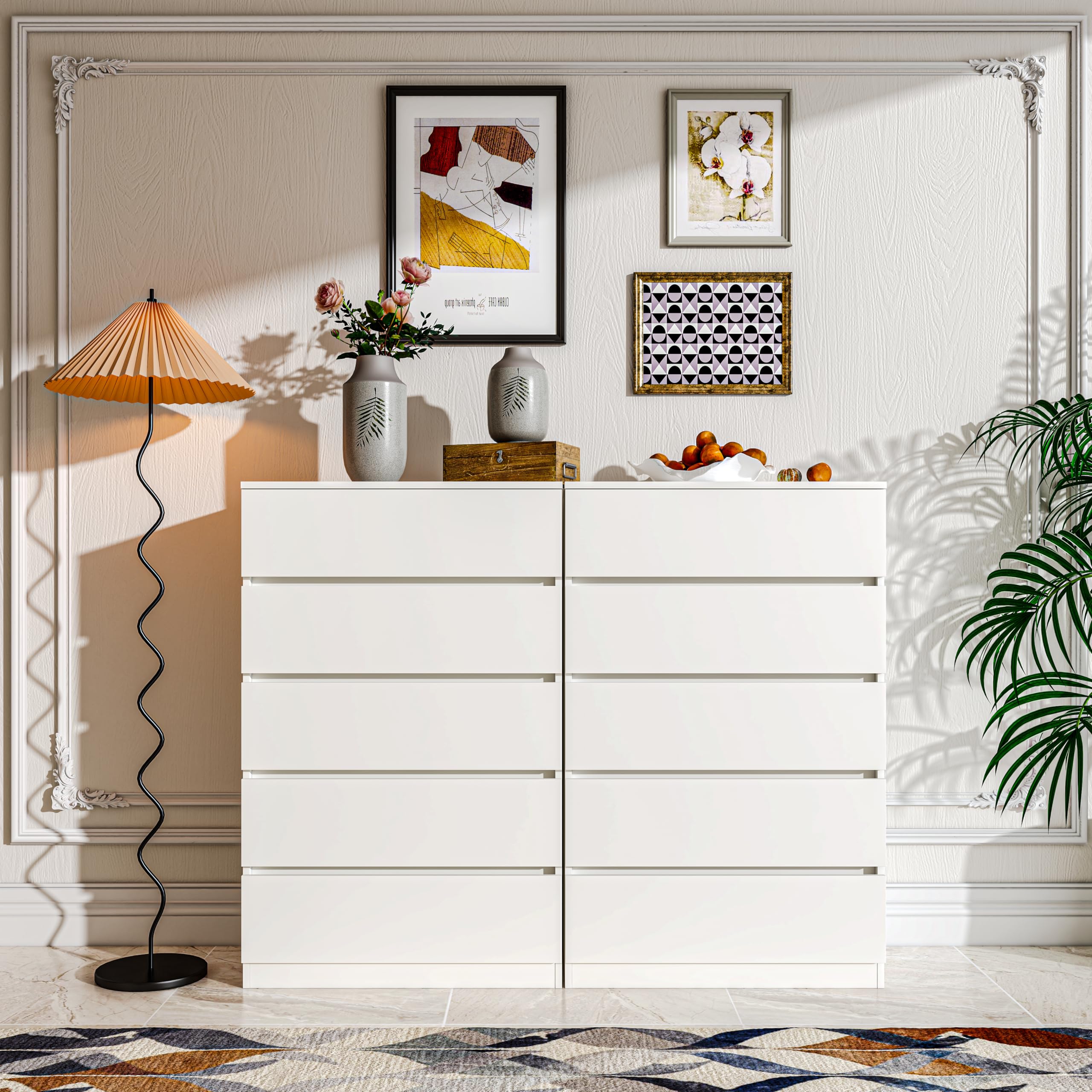 5 Drawer Dresser, White Dresser for Bedroom Wooden Tall Closet Drawers, Modern Nightstand with Drawers Clothing Organizer Cabinet for Nursery, Living Room,Hallway, 27.6 in, Top and Chest