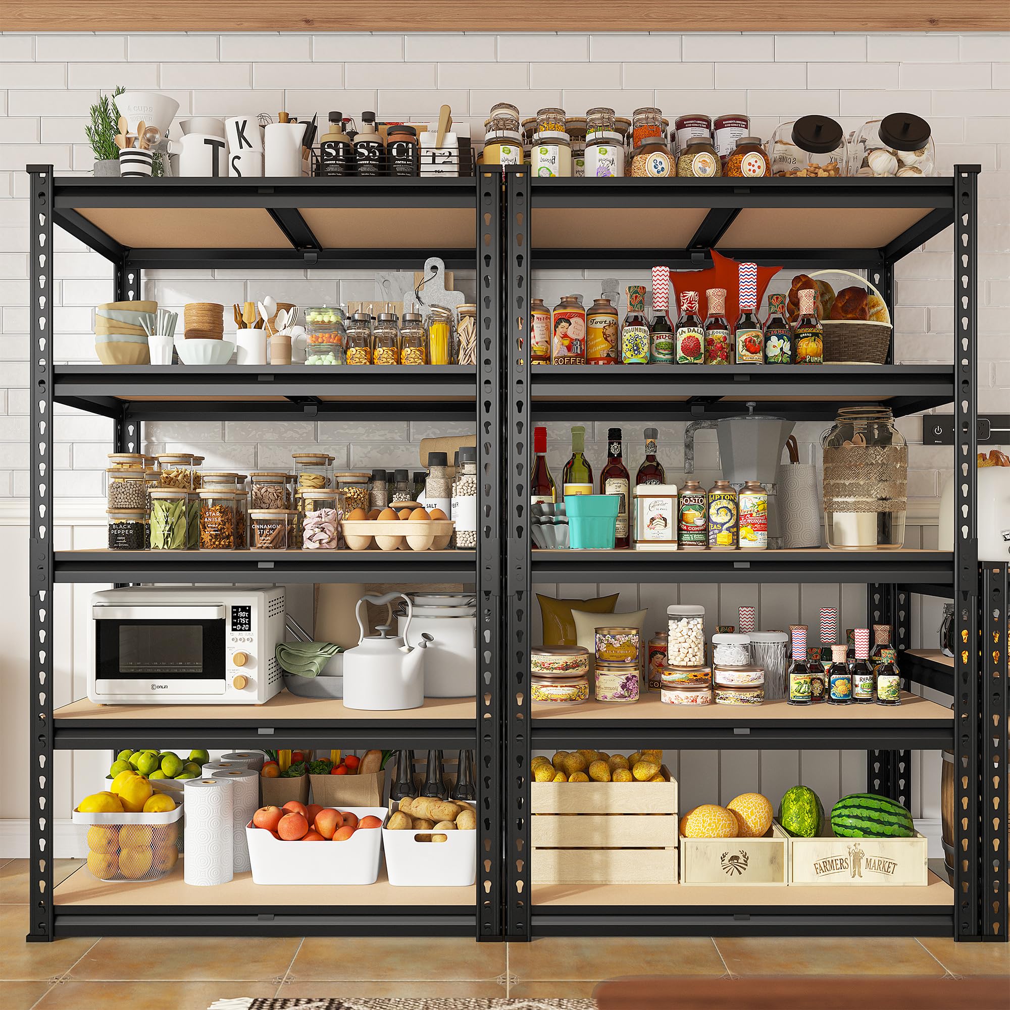 REIBII Garage Shelving 2000LBS Storage Shelves Heavy Duty Shelving 5 Tier Adjustable Metal Shelves for Garage Shelves Sturdy Shelving Unit Storage Rack for Kitchen Pantry Basement, 60" H x28 Wx 14" D