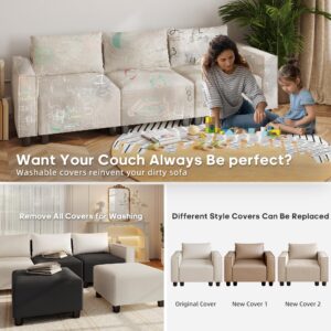 LLappuil Oversized Modular Sectional Sleeper Sofa, Convertible U Shaped Sofa Couches for Living Room, Breathable Soft Fabric, 6 Extra Deep Seats, 2 Storage Ottomans, Washable, Removable, Beige