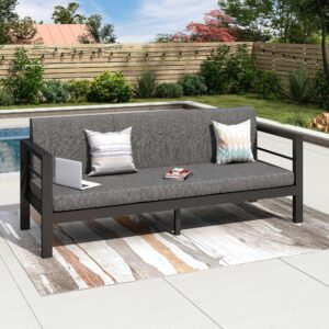 gartoo outdoor aluminum 3 seat sofa chair - patio furniture 3 person sofa with waterproof cushions, modern outside weather resistant sofa seat for balcony, garden, poolside