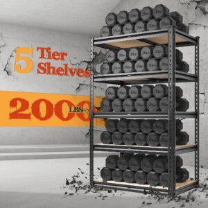 REIBII Garage Shelving 2000LBS Storage Shelves Heavy Duty Shelving 5 Tier Adjustable Metal Shelves for Garage Shelves Sturdy Shelving Unit Storage Rack for Kitchen Pantry Basement, 60" H x28 Wx 14" D