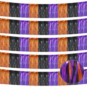 ohiyoo 5 pack 10 feet halloween foil fringe garland orange black purple fringe garland metallic tinsel streamers fringe backdrop banner for halloween parade floats halloween party decoration