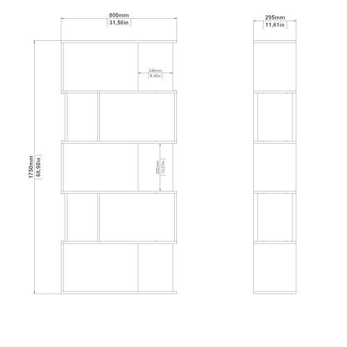 Tvilum Maze Modern Bookcase, Display Shelf and Decorative Room Divider with 7 Fixed Storage Shelves in Oak and White