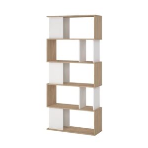 Tvilum Maze Modern Bookcase, Display Shelf and Decorative Room Divider with 7 Fixed Storage Shelves in Oak and White