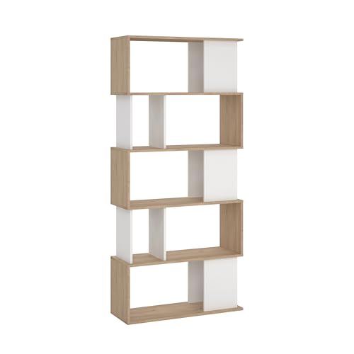 Tvilum Maze Modern Bookcase, Display Shelf and Decorative Room Divider with 7 Fixed Storage Shelves in Oak and White