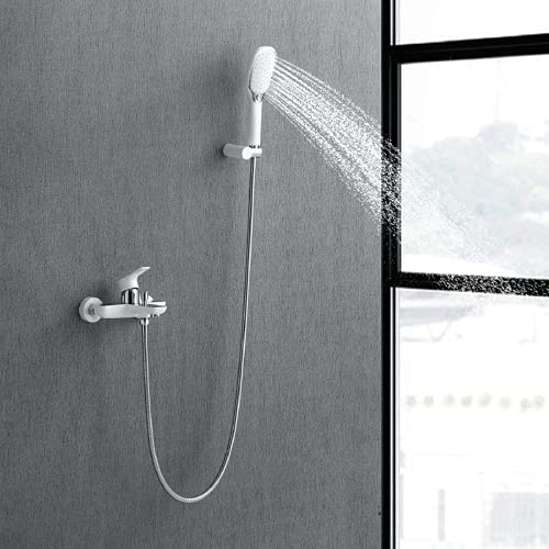 SYLKWOR Kitchen Faucet,Bathroom Faucet/Tap,Bathtub Faucet Brass White Bathtub Tap with Handheld Sprayer Tub Faucet Wall Mount Bathroom Bathtub Mixer Tap Single Handle Bathtub Filler Mixer Tap