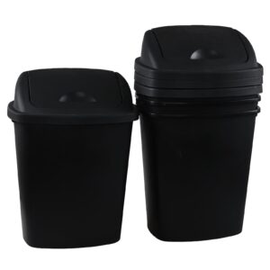 parlynies 4 pack 8 gallon medium trash can with lid, plastic swing top garbage can, black waste bin waste basket for bathroom, kitchen, bedroom, office, college