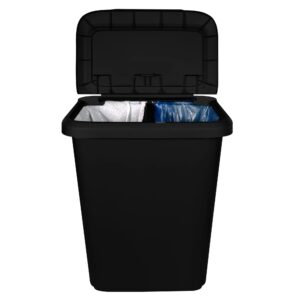 BescZepH 20.4 Gallon Trash Can, Plastic Dual Function Divided Extra Large Kitchen Trash Can, Black