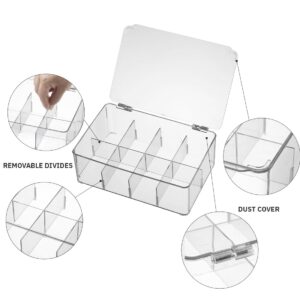 Naivees Clear Divided Storage Organizer Container Box with Lid Removable Divided Storage Medicine and Tea Bag Box Dresser Organizers Plastic Storage Bins for Cosmetics,Crafts,Coffee Pods (2)