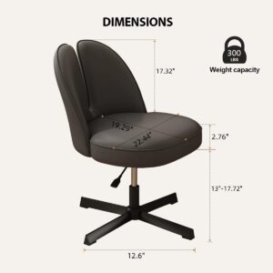 XUEGW Cute Desk Chair No Wheels Office Chair Armless Computer Task Chair Height Adjustable PU Leather Vanity Chairs Swivel Makeup Bedroom Chair for Home Office, Black