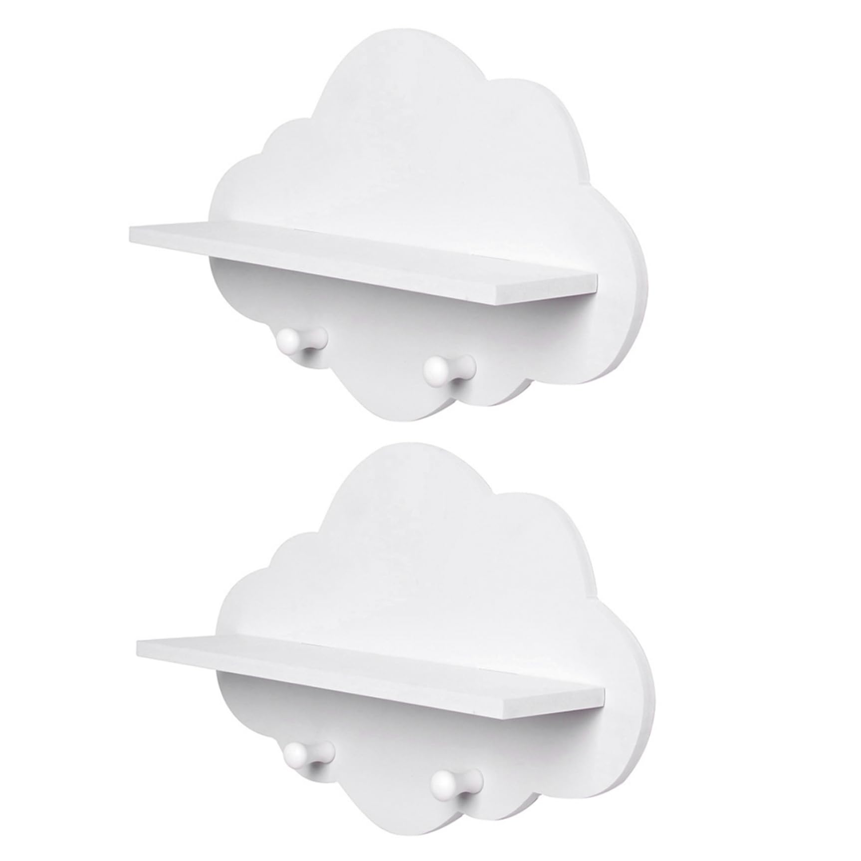 Cloud Shelves, 2Pcs White Cloud Wall Shelves, Wood Floating Shelf with Hook, Nursery Shelves for Book Toys Cloud Room Decor Cloud Shelf