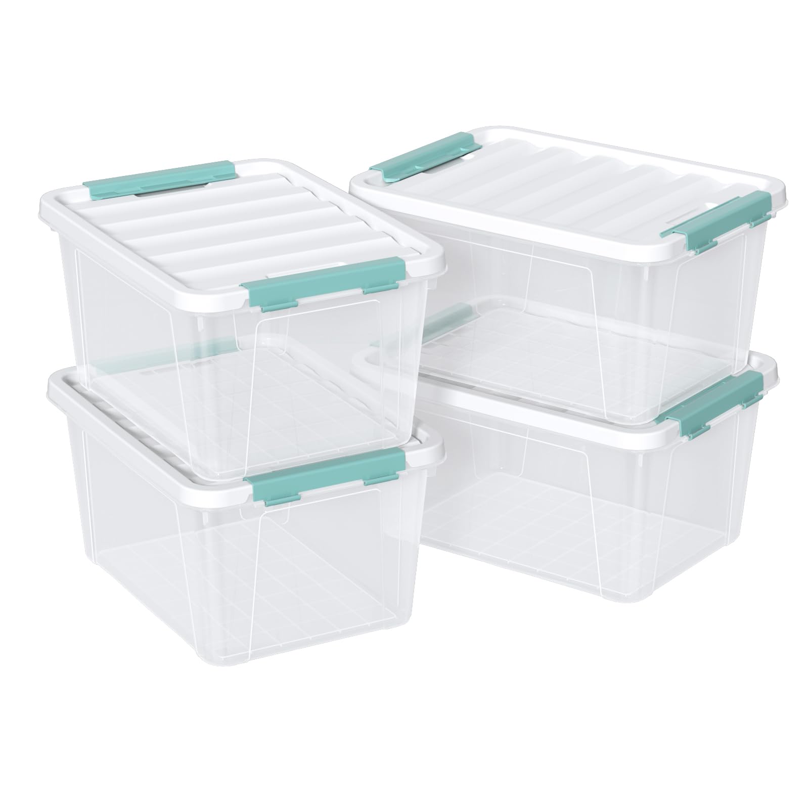 Nicesh 20 L Clear Latch Storage Box, 4 Pack Plastic Latch Storage Bins with Lid