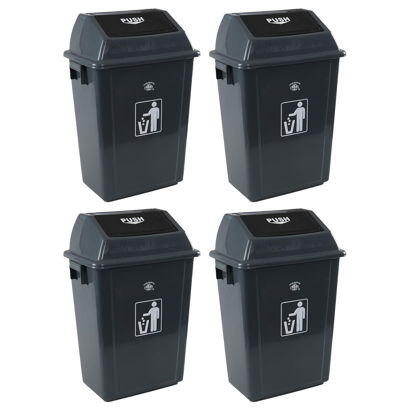 Tyminin 13 Gallon Plastic Swing Lid Trash Can, Outdoor Garbage Can, Grey, 4 Pack