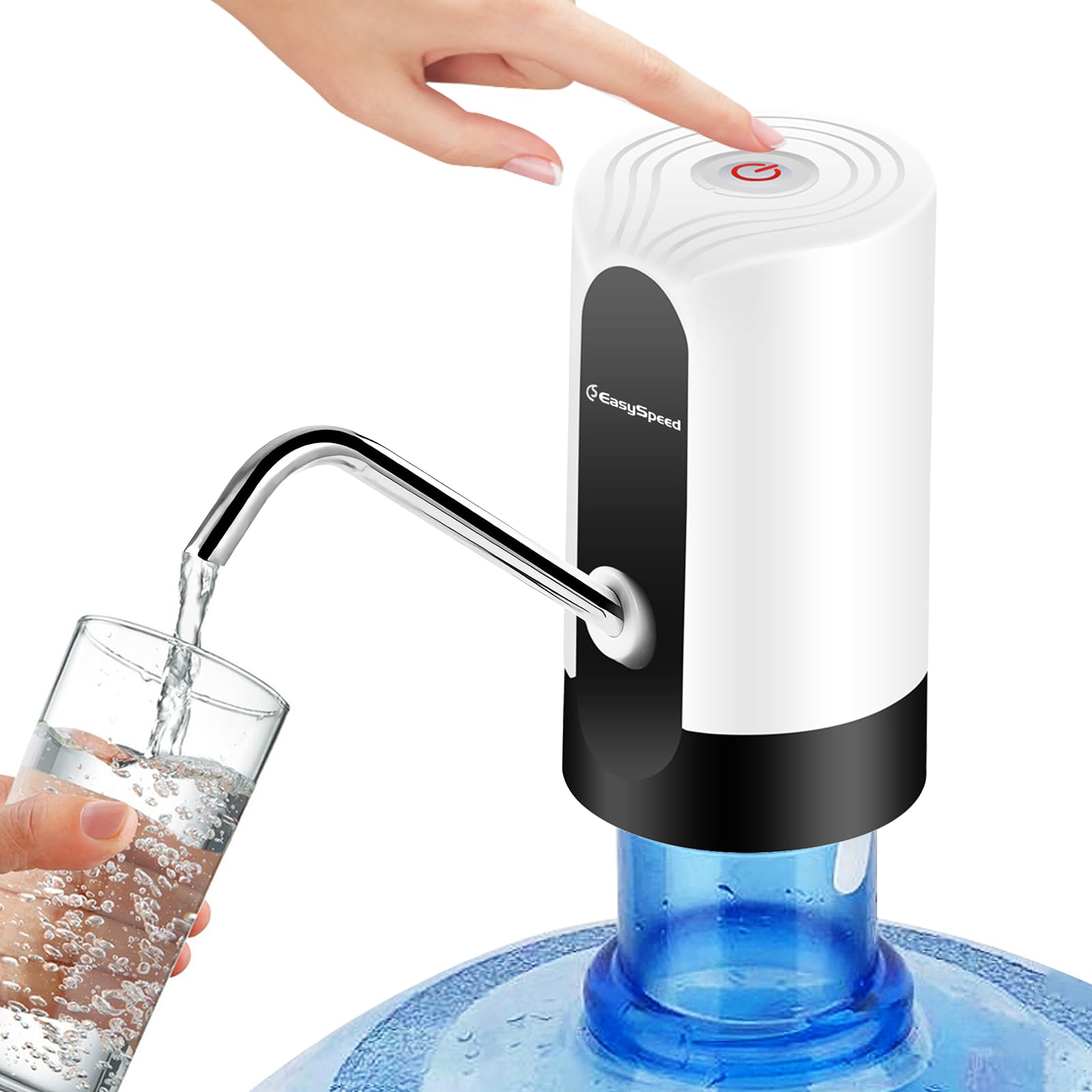 EASYSPEED Water Dispenser for 5 Gallon Bottle Portable Electric Water Pump with 2 Adapters USB-C Charging Battery Powered Automatic Drinking Water Dispenser for Camping, Travel, Kitchen, Office,White