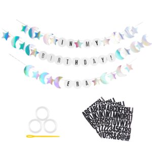 friendship bracelet birthday banner with stars moons shape - customizable musical birthday bash banner bracelet decor -mermaid & space themed parties, gradient colors