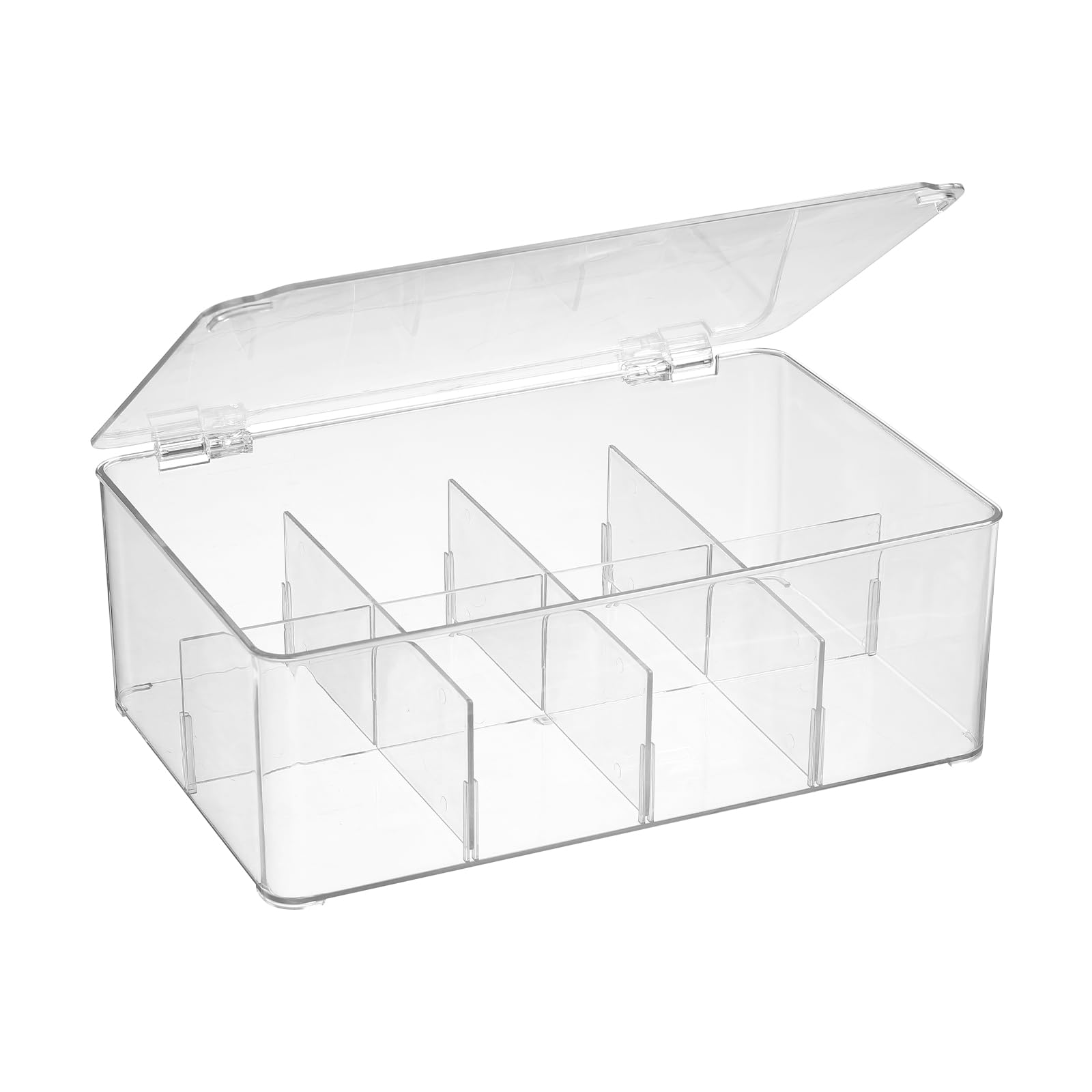 Naivees Clear Divided Storage Organizer Container Box with Lid Removable Divided Storage Medicine and Tea Bag Box Dresser Organizers Plastic Storage Bins for Cosmetics,Crafts,Coffee Pods (2)