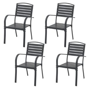 sunsitt patio dining chairs set of 4, aluminum outdoor dining chairs with faux wood slats, all-weather stackable patio chairs w/armrests for lawn, porch, garden and deck, black