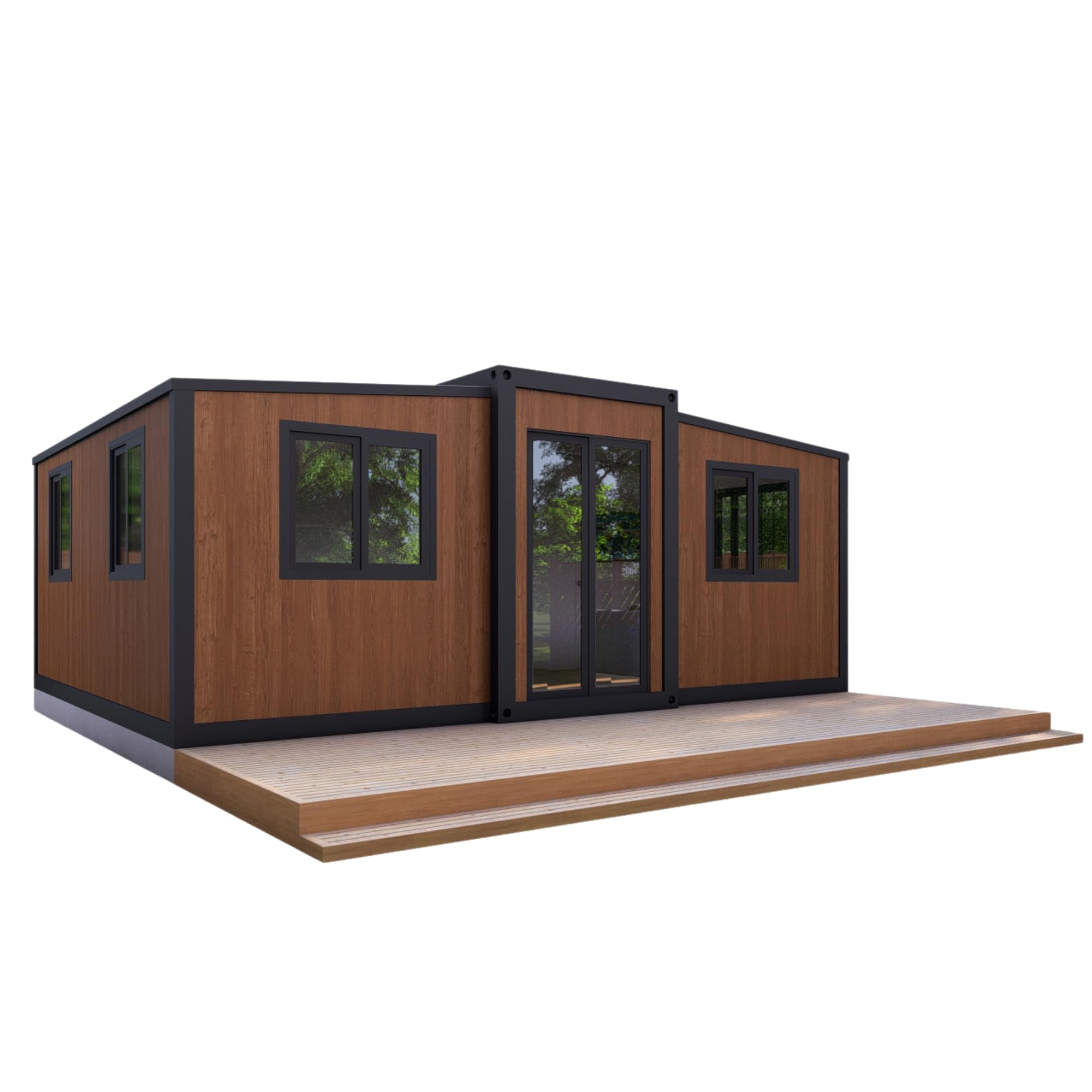 Modinno Tiny Home - 2-Bedroom Prefab House Kit – Expandable Prefab House - Galvanized Steel - Functional Design with Modern Amenities – Kitchen, Bathroom, Deck, Water Heater Included (Brown-Black)