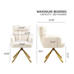 Desk Chair No Wheels 180°Swivel,Makeup Vanity Chair with Gold Legs,Ergonomic Criss Cross Chair for Bedroom,Living Room,Home Office - Beige