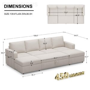 Belffin U Shaped Sectional Sleeper Sofa with Pull Out Bed Convertible Velvet Modular Sectional Couch Bed with Storage Ottoman Beige