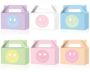 ojustbeok 12pcs pastel smile party favor box colorful preppy smile face gift boxes smile face goody boxes pastel folding paper treat box birthday wedding bachelorette decor supplies 6 * 3.5 * 4.5inch