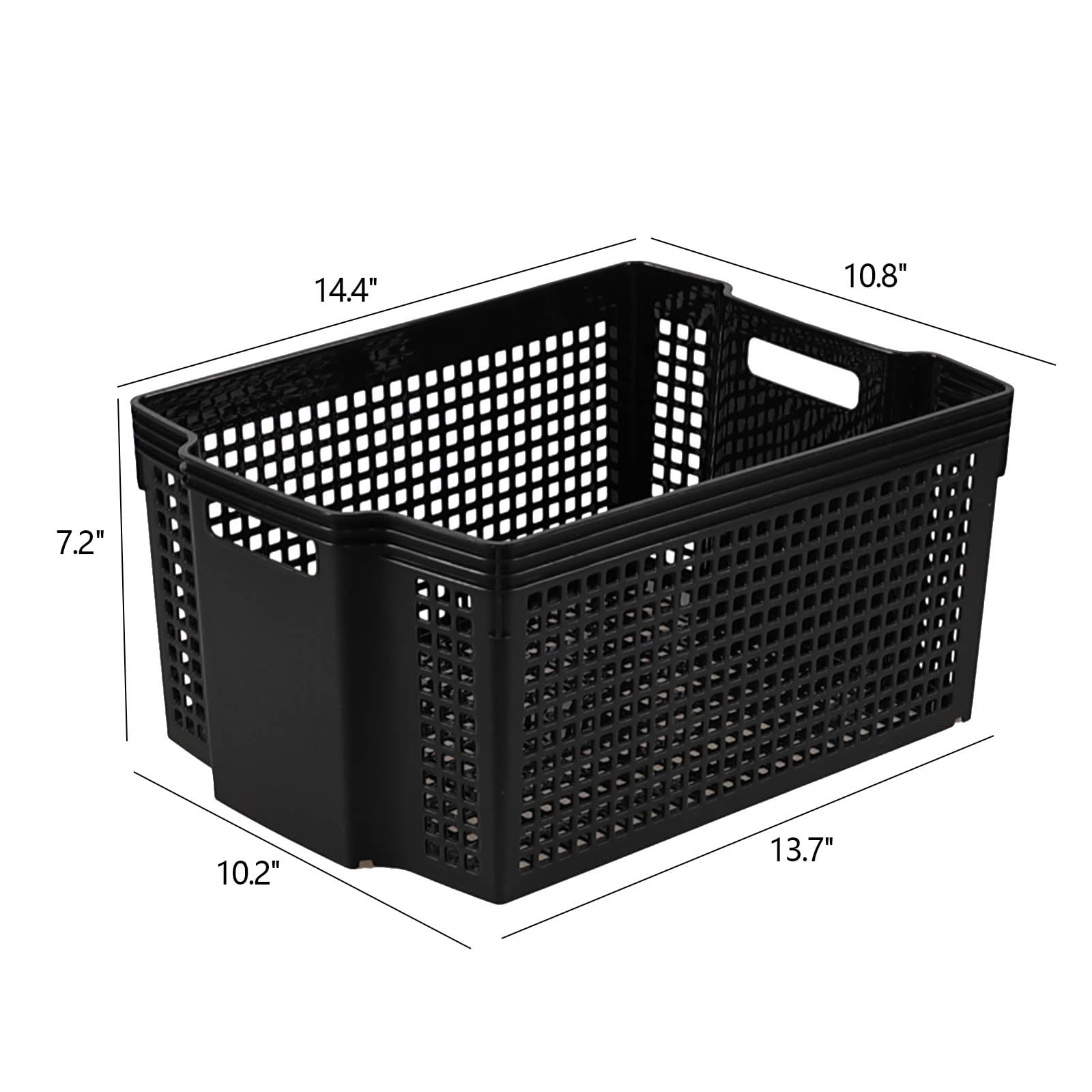 Ramddy 6 Packs Stackable Storage Basket, Large Plastic Organizer Baskets, Black