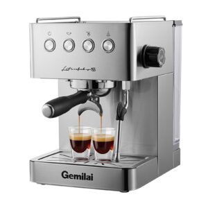 gemilai espresso machine, professional espresso maker with milk frother steam wand & 1.8qt water tank, espresso maker with 1500w fast heating for latte macchiato cappuccino, brushed stainless steel